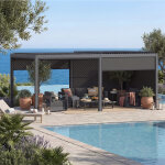 Ensemble pergola bioclimatique evonis avec 4 stores c�t�s longs 6 x 3 m - structure en acier inoxydable ...