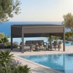 Ensemble pergola bioclimatique evonis avec 4 stores x 3 m - structure en acier inoxydable et aluminium ...
