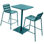 Ensemble table haute + 2 chaises hautes phuket bleu canard places - acier trait poxy hespride