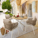 Ensemble table de jardin + 4 fauteuils oriengo acacia / blanc places - aluminium trait� �poxy, certifi� ...