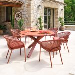 Ensemble table de jardin + 6 fauteuils oryon acajou places - aluminium trait� �poxy, verre hesp�ride