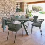 Ensemble table de jardin + 6 fauteuils oryon laurier places - aluminium trait� �poxy, verre hesp�ride ...