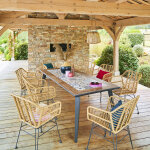 Ensemble table de jardin + 8 fauteuils lambada graphite places - aluminium trait� �poxy, acacia certifi� ...