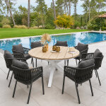 Ensemble table de jardin + 8 fauteuils oriengo acacia / blanc places - aluminium trait� �poxy, certifi� ...