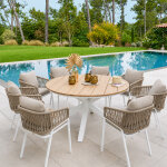 Ensemble table de jardin + 8 fauteuils oriengo acacia / blanc places - aluminium trait� �poxy, certifi� ...