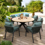 Ensemble table de jardin + 8 fauteuils oriengo acacia / graphite places - aluminium trait� �poxy, certifi� ...
