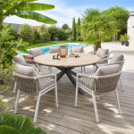 Ensemble table de jardin + 8 fauteuils oriengo acacia / graphite places - aluminium trait� �poxy, certifi� ...