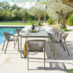 Ensemble table de jardin domilly + 10 fauteuils empilables riu caf� places - aluminium trait� �poxy hesp�ride ...