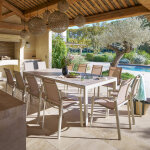 Ensemble table de jardin �vasion + 12 fauteuils axant lin argile places - aluminium trait� �poxy hesp�ride ...