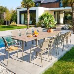 Ensemble table de jardin extensible + 12 fauteuils piazza truffe caf� places - aluminium trait� �poxy, ...