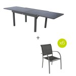 Ensemble table de jardin extensible + 6 fauteuils empilables piazza graphite 10 places - aluminium, ecp ...