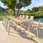 Ensemble table de jardin extensible axiome + 10 fauteuils empilables axant lin argile places - aluminium ...