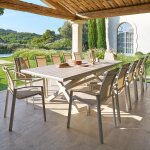 Ensemble table de jardin extensible axiome + 12 fauteuils empilables axant lin argile places - aluminium ...