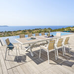 Ensemble table de jardin extensible axiome effet bois + 10 fauteuils axant lin blanc places - aluminium ...