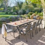 Ensemble table de jardin extensible axiome effet teck noix + 10 fauteuils axant graphite places - aluminium ...