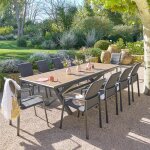 Ensemble table de jardin extensible axiome effet teck noix + 10 fauteuils diese graphite places - aluminium ...