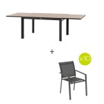 Ensemble table de jardin extensible �vasion + 10 fauteuils empilables essentia graphite places - aluminium ...