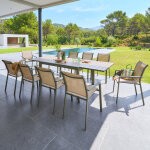 Ensemble table de jardin extensible �vasion + 10 fauteuils empilables essentia laurier lin places - aluminium ...