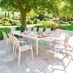 Ensemble table de jardin extensible evasion + 12 fauteuils axant lin argile places - aluminium trait� ...