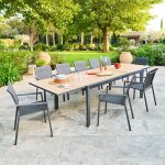 Ensemble table de jardin extensible evasion + 12 fauteuils essentia miel graphite places - aluminium ...