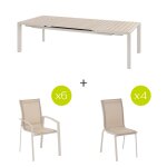 Ensemble table de jardin extensible Évasion + 6 fauteuils et 4 chaises axant lin argile 10 places - aluminium ... Ensemble table de jardin extensible Évasion + 6 fauteuils et 4 chaises axant lin argile 10 places - aluminium ...