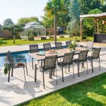 Ensemble table de jardin extensible pavane + 10 fauteuils axant truffe graphite places - aluminium trait� ...