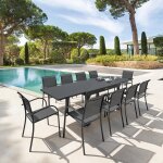 Ensemble table de jardin extensible + 10 fauteuils piazza graphite places - aluminium, ecp hesp�ride
