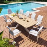 Ensemble table de jardin oraclion + 10 fauteuils diese noix argile places - aluminium trait� �poxy hesp�ride ...