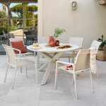 Ensemble table de jardin oryon + 6 fauteuils essentia argile places - aluminium trait� �poxy, verre hesp�ride ...