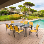 Ensemble table de jardin piazza + 6 fauteuils jaune moutarde graphite 8 places - aluminium trait� �poxy ...