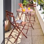 Ensemble table de jardin pliante ronde + 2 chaises greensboro acajou places - acier, traitement anti ...