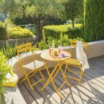 Ensemble table de jardin pliante ronde + 2 chaises greensboro jaune moutarde places - acier trait� �poxy, ...