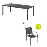 Ensemble table de jardin rectangulaire + 8 fauteuils empilables piazza graphite places - aluminium, ecp ...