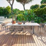 Ensemble table de jardin extensible luzane + 12 fauteuils riu argile caf� places - aluminium hesp�ride ...