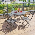Ensemble table de jardin ronde + 4 chaises empilables greensboro graphite places - acier traité époxy, ... Ensemble table de jardin ronde + 4 chaises empilables greensboro graphite places - acier traité époxy, ...