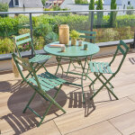 Ensemble table de jardin ronde + 4 chaises empilables greensboro vert olive places - acier traité époxy, ... Ensemble table de jardin ronde + 4 chaises empilables greensboro vert olive places - acier traité époxy, ...