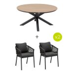 Ensemble table de jardin ronde + 4 fauteuils oriengo graphite places - aluminium trait poxy, acacia ...
