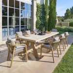 Ensemble table de jardin venizia + 8 fauteuils papouasie acacia places - ciment, certifi� fsc� hesp�ride ...