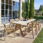 Ensemble table de jardin venizia + 8 fauteuils temeira acacia places - ciment, certifi fsc hespride ...