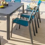 Fauteuil de jardin empilable axant bleu canard graphite aluminium trait poxy, texaline hespride