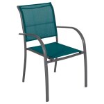 Fauteuil de jardin empilable piazza bleu canard graphite aluminium trait poxy, texaline hespride