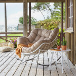 Fauteuil oeuf  bascule paopao beige blanc acier trait poxy, polyester, traitement antirouille renforc ...
