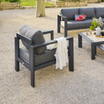 Fauteuil de salon jardin �vasion graphite aluminium trait� �poxy, ol�fine hesp�ride