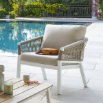 Fauteuil de salon jardin oriengo taupe blanc aluminium trait� �poxy, acrylique, polyester hesp�ride