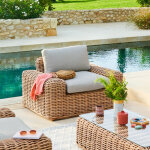 Fauteuil de salon jardin savinia tahini aluminium trait� �poxy, r�sine tress�e synth�tique hesp�ride