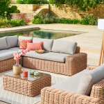 M�ridienne gauche de salon jardin savinia tahini aluminium trait� �poxy, r�sine tress�e synth�tique hesp�ride ...