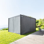 Pergola belize graphite + 1 kit de rideaux ardoise 3, 8 x 3 m - aluminium trait� �poxy, polycarbonate ...