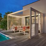 Pergola �lectrique bioclimatique autoportante evora argile 4 x 3 m - structure et lames doubles en aluminium ...