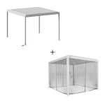 Pergola bioclimatique �lectrique evora blanc + 1 kit de rideaux, moustiquaires et rails 3, 6 x m - aluminium ...