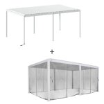 Pergola bioclimatique �lectrique evora blanc + 1 kit de rideaux, moustiquaires et rails 6 x 3, 6 m - ...